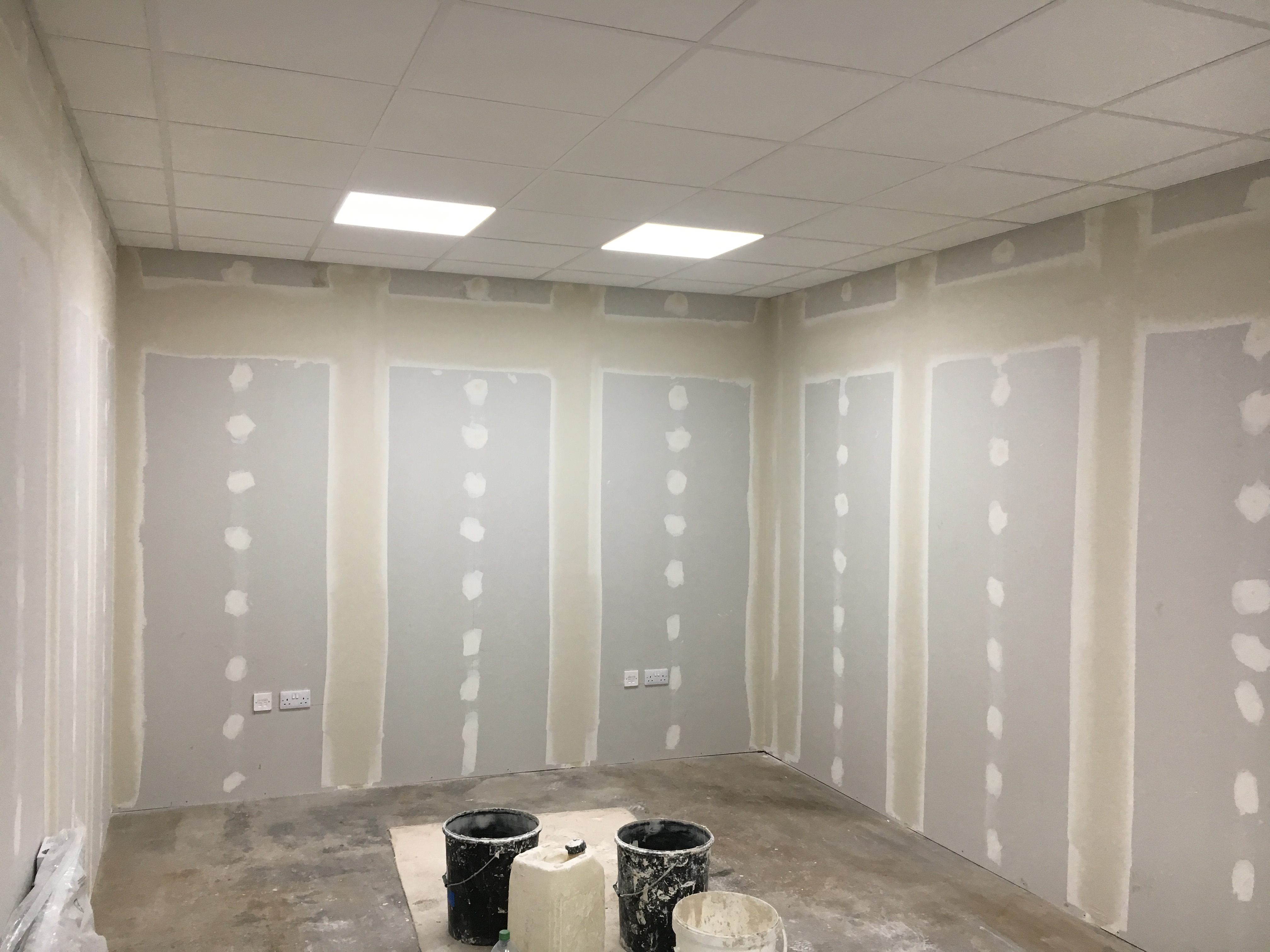 A recent plastering project showcasing the Dot and Dab plastering method